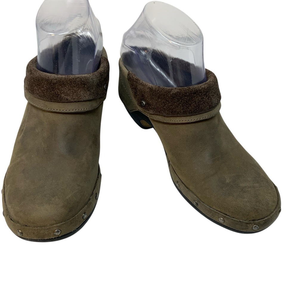 Merrell Drizzle Luxe Wrap Mules Clogs Sage Brown Leather Studs Slip On Size 7.5